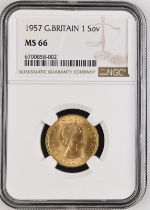 1957 Gold Sovereign Equal-finest NGC MS 66