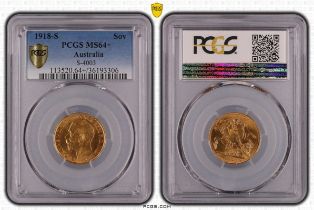 1918 S Gold Sovereign PCGS MS64+