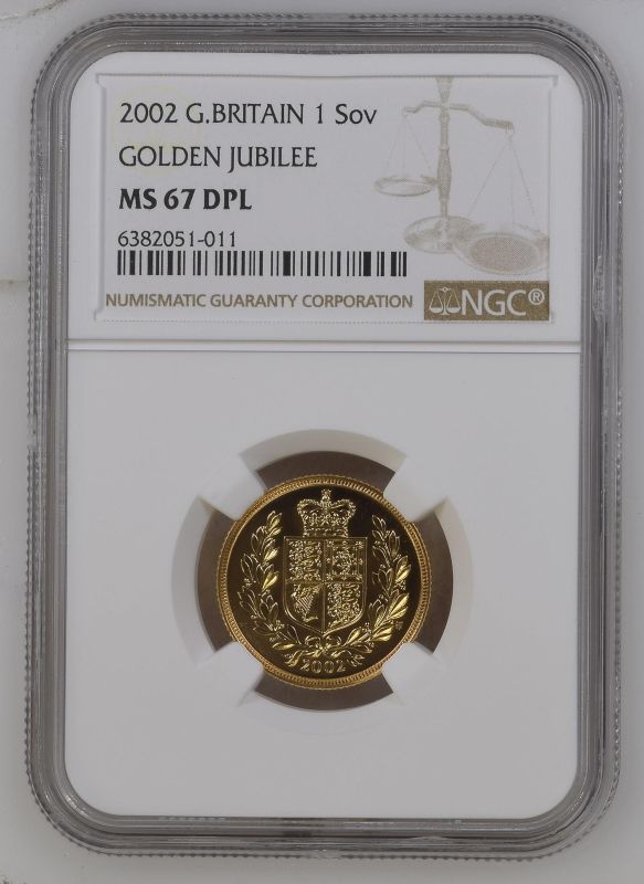 2002 Gold Sovereign Golden Jubilee NGC MS 67 DPL