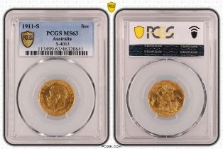 1911 S Gold Sovereign PCGS MS63