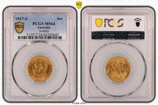 1917 S Gold Sovereign PCGS MS64