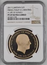 2017 Gold 5 Pounds Prince Philip Proof NGC PF 69 ULTRA CAMEO Box & COA