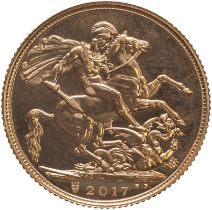 2017 Gold Sovereign 200th Anniversary BU Struck on the Day Uncirculated, obverse scratches