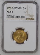 1958 Gold Sovereign NGC MS 64