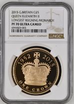 2015 Gold 5 Pounds (Crown) Longest Reigning Monarch Proof NGC PF 70 ULTRA CAMEO Box & COA