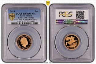 2018 Gold Sovereign Sapphire Jubilee Proof PCGS PR70 DCAM Box & COA