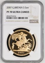 2007 Gold 5 Pounds (5 Sovereigns) Proof NGC PF 70 ULTRA CAMEO