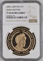 2002 Gold 5 Pounds (Crown) Queen Mother Proof NGC PF 69 ULTRA CAMEO Box & COA