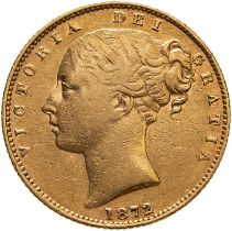 1872 Gold Sovereign Shield - die number Very fine