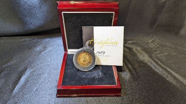 1989 Gold 2 Pounds (Double Sovereign) 500th Anniversary Proof Box & COA
