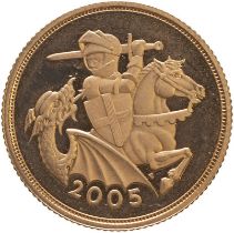 2005 Gold Sovereign Reworked St. George Proof