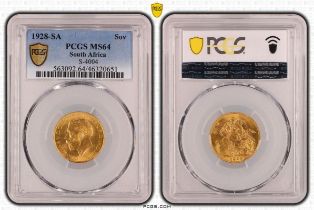 1928 SA Gold Sovereign PCGS MS64