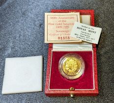 1989 Gold Sovereign 500th Anniversary Proof Box & COA