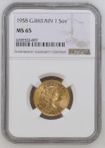 1958 Gold Sovereign NGC MS 65