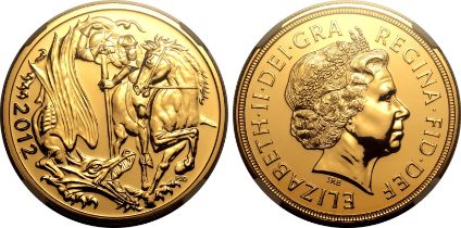 2012 Gold 5 Pounds (5 Sovereigns) Diamond Jubilee NGC MS 70 DPL Box & COA