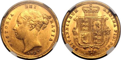 1887 S Gold Half-Sovereign Young Head Equal-finest NGC AU 58