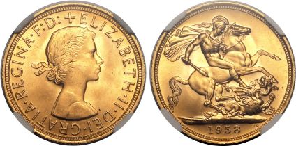 1958 Gold Sovereign NGC MS 66