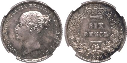 1838 Silver Sixpence NGC MS 62