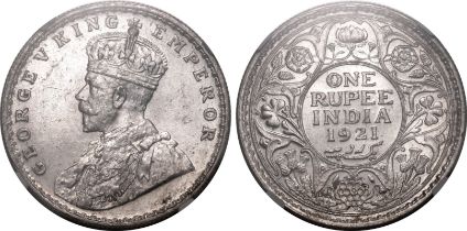 India: British George V 1921 • Silver 1 Rupee NGC MS 62+