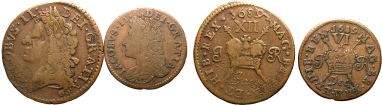 Ireland James II 1689 Brass Gun Money Shilling and Sixpence