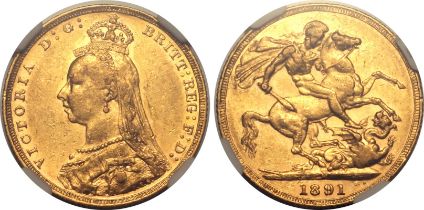 1891 M Gold Sovereign Short Tail NGC AU 55