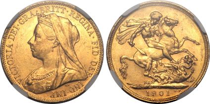 1901 P Gold Sovereign NGC MS 63