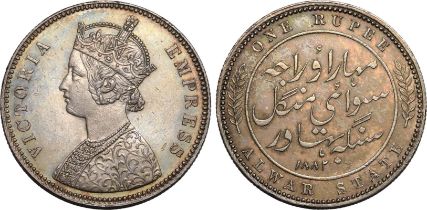 India: Alwar State Victoria 1882 Silver 1 Rupee Good very fine