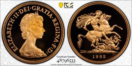 1982 Gold 5 Pounds (5 Sovereigns) Proof PCGS PR69 DCAM