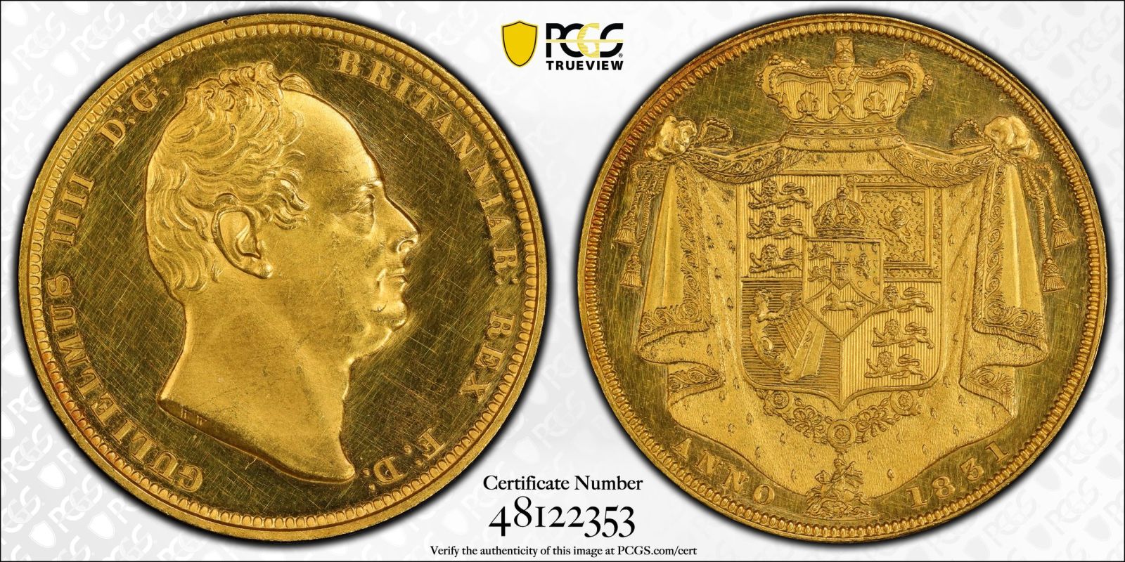 1831 Gold 2 Pounds (Double Sovereign) Proof PCGS PR61 CAM - Image 2 of 2