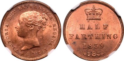 1839 Copper Half Farthing NGC MS 64 RD