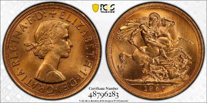 1957 Gold Sovereign PCGS MS66