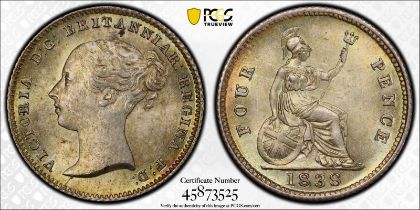 1838 Silver Fourpence PCGS MS65