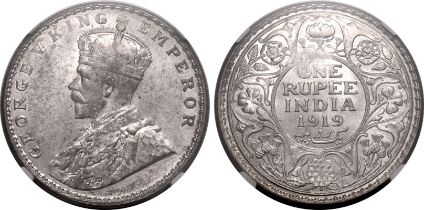 India: British George V 1919 • Silver 1 Rupee NGC MS 64