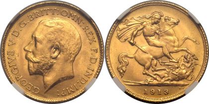 1913 Gold Half-Sovereign Equal-finest NGC MS 66