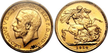 1914 C Gold Sovereign PCGS MS63