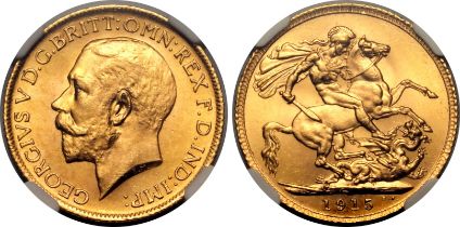 1915 Gold Sovereign Single Finest NGC MS 65+