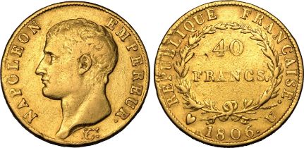 France Napoleon I 1806 U Gold 40 Francs Very fine