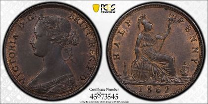 1862 Bronze Halfpenny PCGS MS63 BN