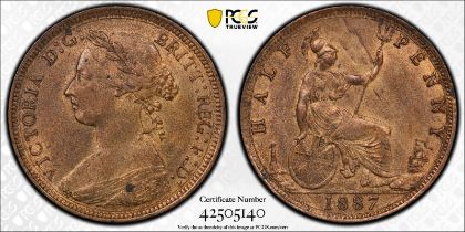 1887 Bronze Halfpenny PCGS MS63 RB