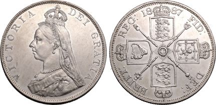 1887 Silver Double Florin Roman I in date Extremely fine, hairlines