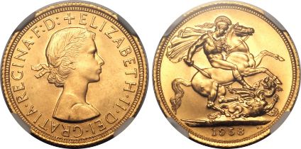 1958 Gold Sovereign NGC MS 66