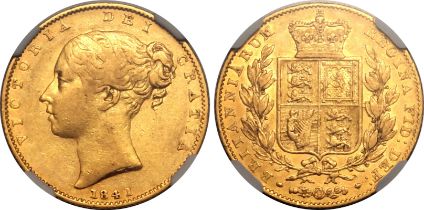 1841 Gold Sovereign Unbarred 'A's NGC VF 35