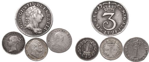 Maundy 1763 1800 1833 1867 Lot of 3 Silver Pennys and a Threepence