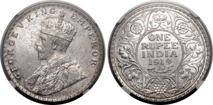 India: British George V 1919 • Silver 1 Rupee NGC MS 63+