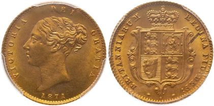 1871 Gold Half-Sovereign Die number - Coarse beeding - With dot Equal-finest PCGS MS63