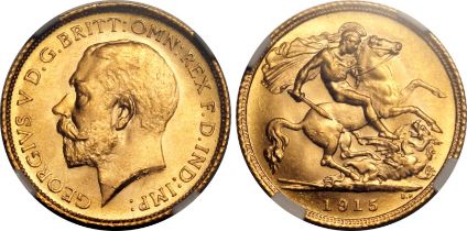1915 S Gold Half-Sovereign NGC MS 65