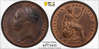 1841 Copper Penny REG: PCGS MS63 BN