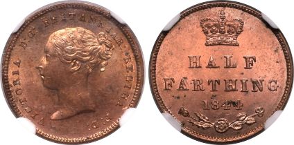 1844 Copper Half Farthing NGC MS 64 RB