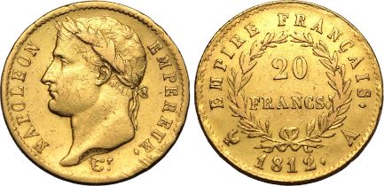 France Napoleon I 1812 A Gold 20 Francs Good very fine, cleaned