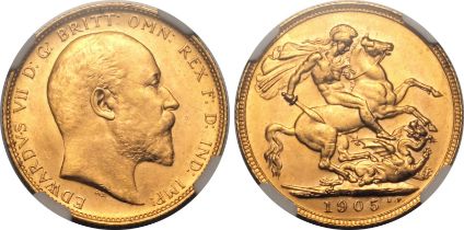 1905 P Gold Sovereign Single Finest NGC MS 64